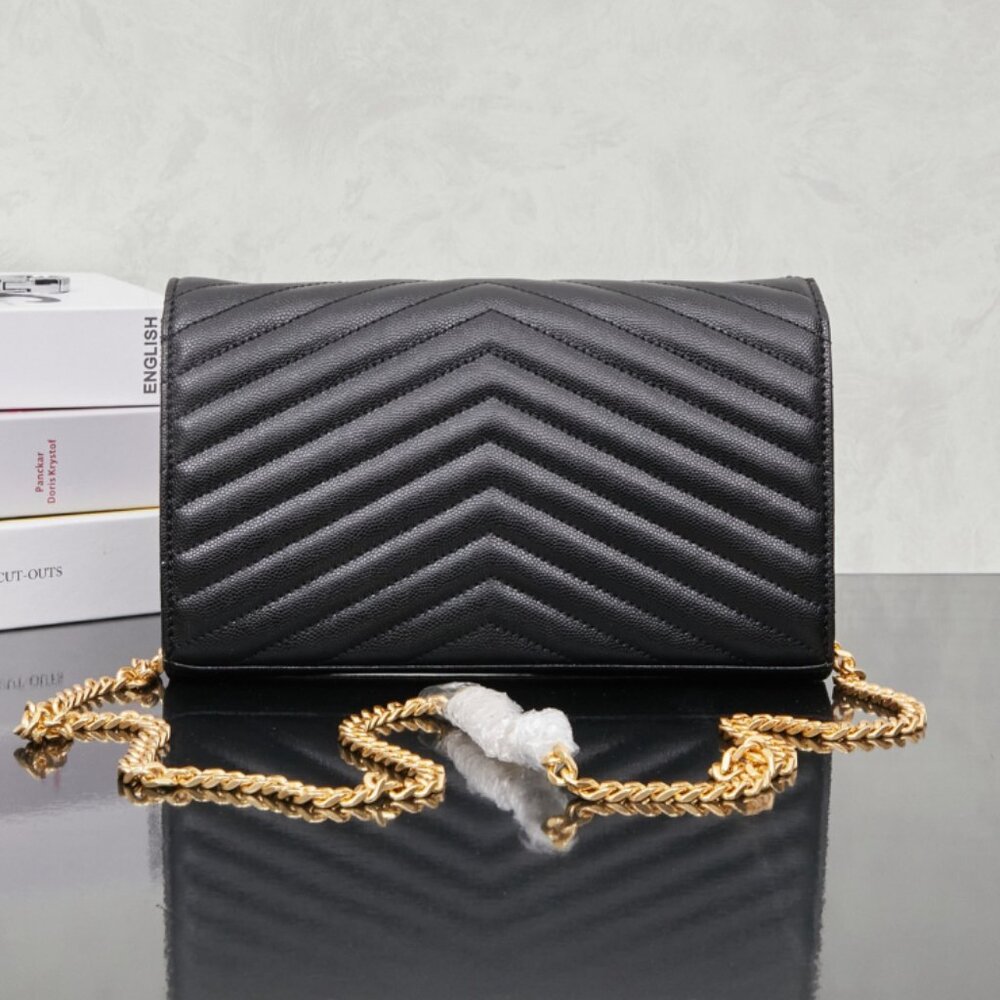 Yves Saint Laurent Grain De Poudre Matelasse Chevron Monogram Chain Bag - Picture 3 of 9